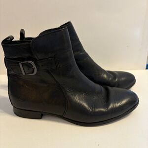 Born Black Leather Boots Booties 7 Ankle Side Zip Buckle Narrow Toe City Chic
